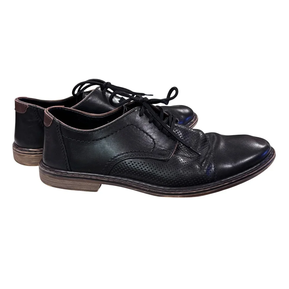 Rieker‎ Mens Black Leather Perforated Lace Up Derby Shoes Size 42 EU 9 US